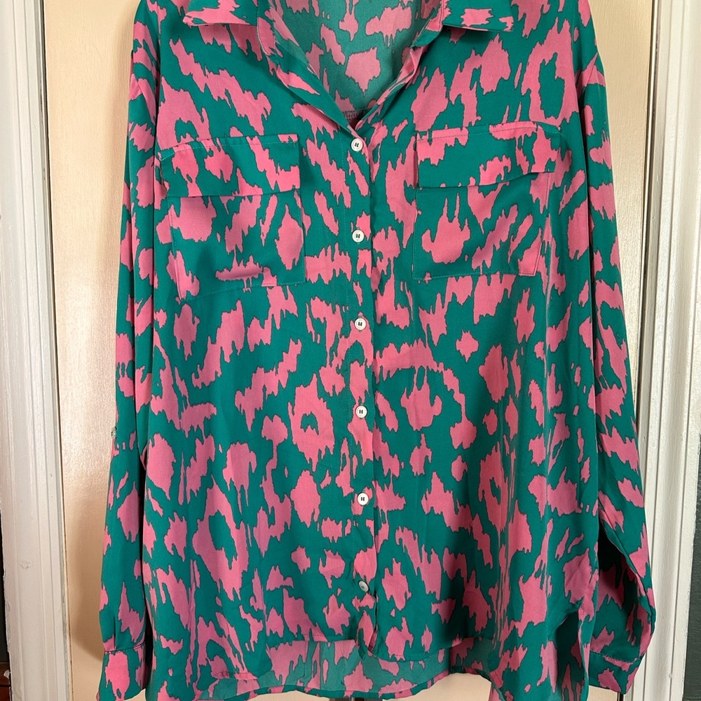 Umgee Pink and Green Button Down Shirt